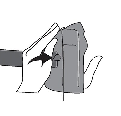 Placing thumb in thumb hole and resting splint in palm.