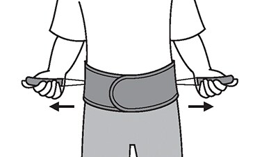 Pulling cords to adjust back support belt.