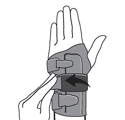 Wrapping middle strap around wrist and adjusting to comfort.