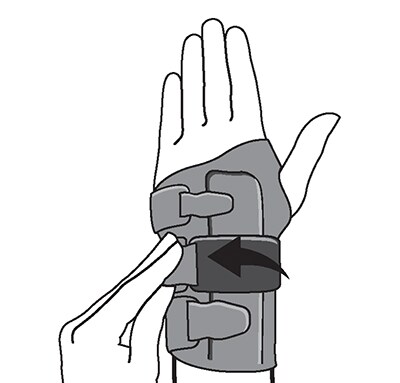 Wrapping middle strap of wrist support brace and adjusting for comfort.