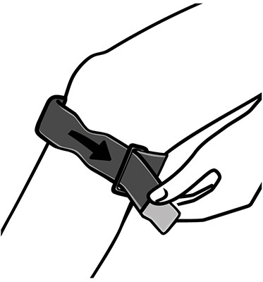 Looping strap through buckle.