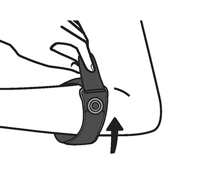Tightening strap to comfort using rotating dial.