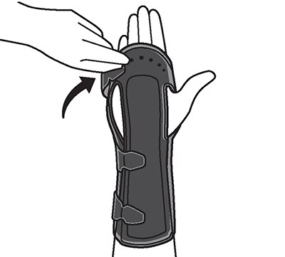 Opening fasteners and sliding hand into wrist support.